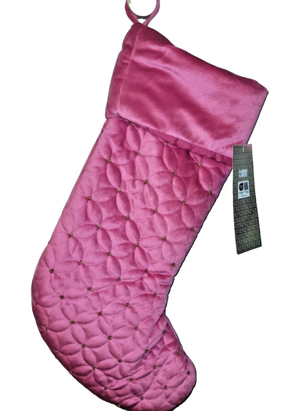 Rachel Zoe Fuchsia Velvet Quilted Christmas Stocking NWT Gold Stitching Holiday